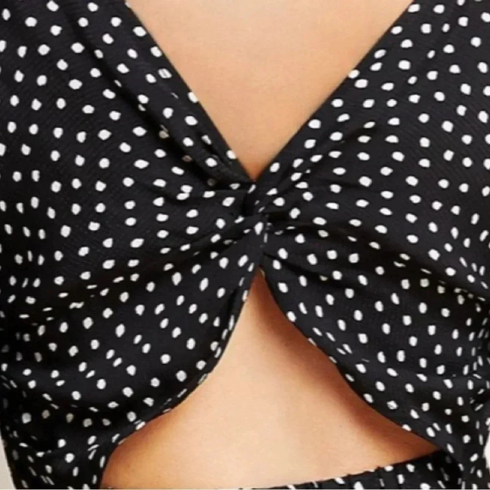 Anthropologie Black White Polka Dot Open Back Flowy Fit Flare Swing Dress